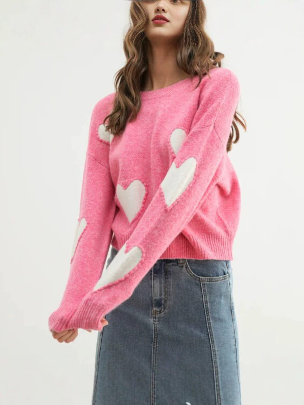 ZARA Womens Sweet Chic Fall Oversized Heart Roundneck Knit Sweater